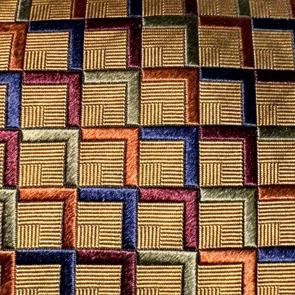 TANGO By Max Raab Gold Burgundy Green Orange‎ Geometric Woven Silk Tie